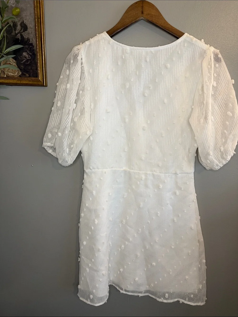 Entro White Swiss Dot Puff Sleeve Mini Dress Size Large - Picture 8 of 8